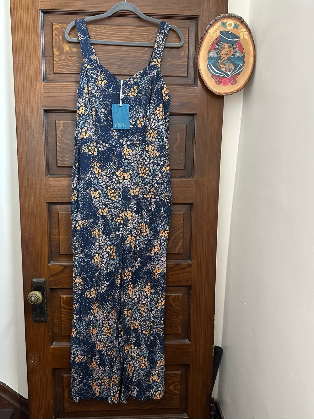 Market & Spruce Jaida Ruched Back Jumpsuit, Indigo Floral, Large, NWT